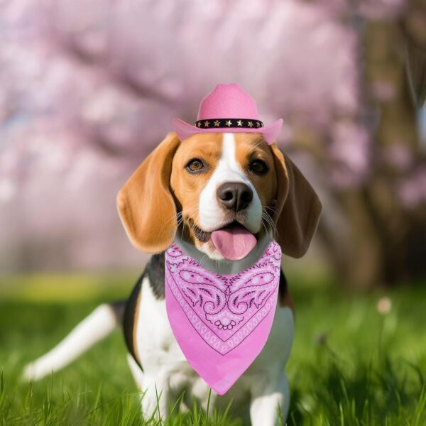 Halloween Costumes for Dogs Cat Pet Cowboy Costume Cowboy Hat with Bandana Set for Halloween, Christmas, Holiday, Party, Cosplay (Pink, Small) - Image 7