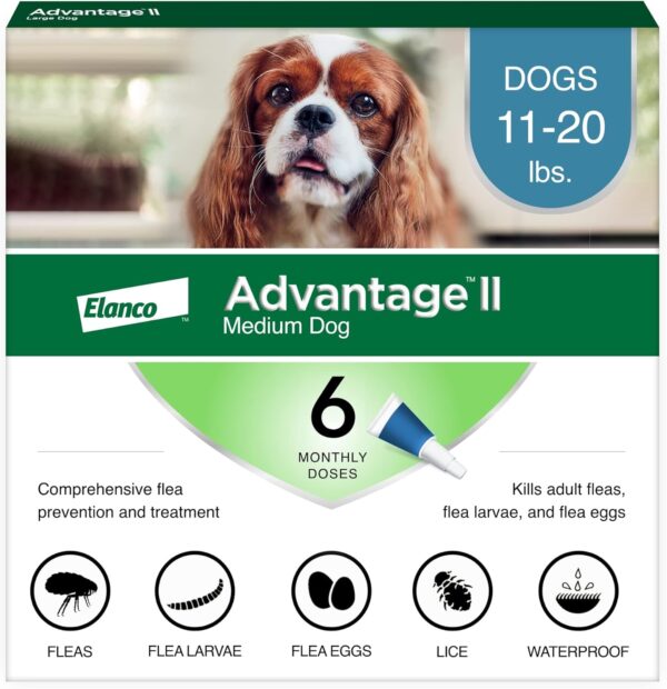 Advantage II Medium Dog Vet-Recommended Flea Treatment & Prevention | Dogs 11-20 lbs. | 6-Month Supply