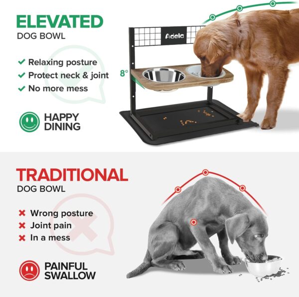 Ciconira Metal Elevated Dog Bowls with Slow Feeder & Spillproof Mat, 8°Tilted Raised Dog Bowl Stand with Two 1.3L Stainless Steel Food Water Bowls,4 Height Adjustable for Large Medium, Small Dogs - Image 3