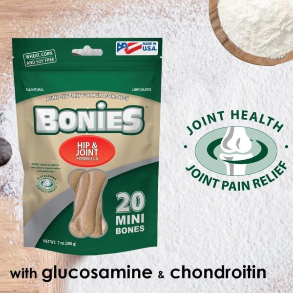 BONIES Natural Hip & Joint Formula Mini-Sized Bone, Glucosamine & Omega Fatty Acids, Fresh Breath, Clean Teeth, Low Calories, Chicken Flavor, Minis, 60 Bones - Image 4