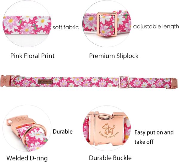 Elegant little tail Dog Collar, Pink Floral Pattern Pet Collar Durable Cute Dog Collars Summer Female Pet Gift Adjustable Dog Collar for Medium Dogs - Image 2