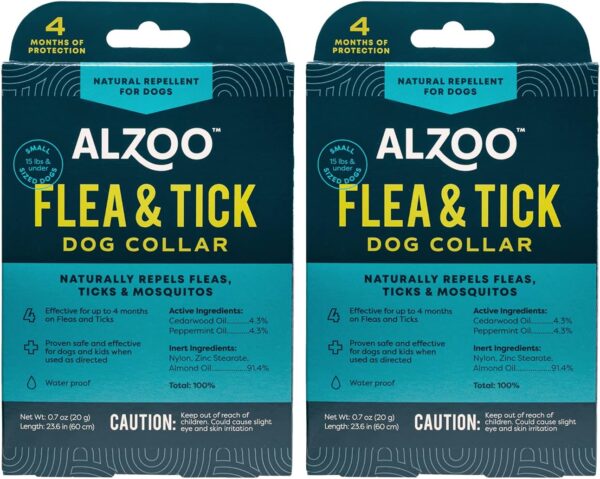 Flea & Tick Dog Collar, Helps Repel Fleas, Ticks & Mosquitoes, 100% Plant-Based Active Ingredients, Phthalates and PVC Free, Up to 4 Months Protection, for Small Dogs: 15 lbs & under, Pack of 2