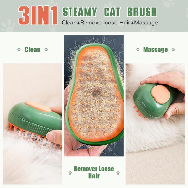 Steamy Cat Brush, 3 in 1 Cat Steamy Brush, Electric Cat Steam Brush, Cat Grooming Brush Silicone Self Cleaning Steam Brush for Massage,Clean and Removing Loose Hair - Image 2