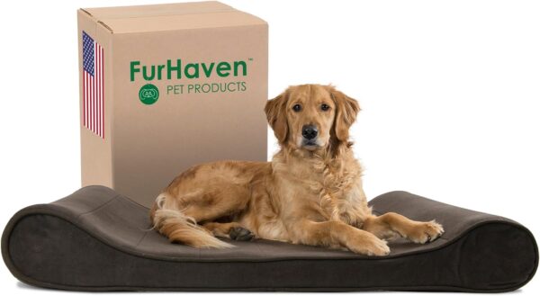 Furhaven Orthopedic Dog Bed for Large Dogs w/ Removable Washable Cover, For Dogs Up to 75 lbs - Microvelvet Luxe Lounger Contour Mattress - Espresso, Jumbo/XL