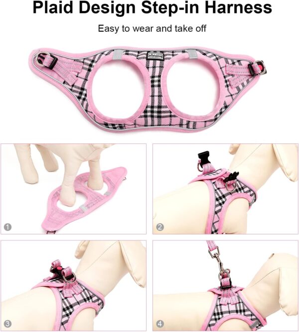 Dog Harness and Leash Set, Step-in Breathable Reflective Puppy Cat Dog Vest Harnesses for Small Medium Dogs (Pink Plaid, XS) - Image 5