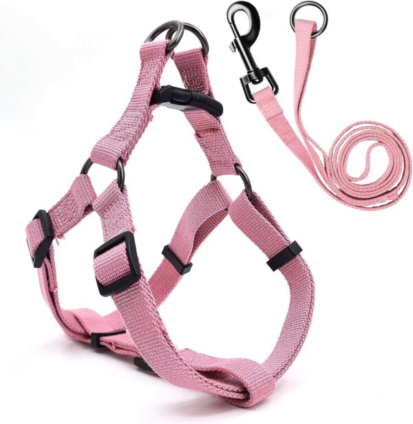 Pink Dog Harness and Leash Set, Adjustable Soft Breathable Bamboo Fabric Gentle Comfortable Control Harness & Pet Leash with Easy Snap Hook for Large Dogs Walk, Train