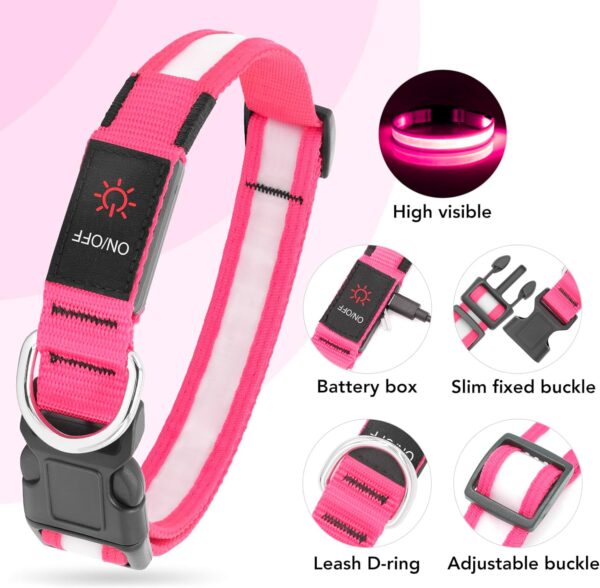 Vizpet LED Dog Collar, Light Up Dog Collar Adjustable USB Rechargeable Super Bright Safety Light Glowing Collars for Dogs (Medium, Pink) - Image 4