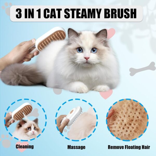 Cat Brush with Steam Cat Grooming Steamy Brush Misting Brush with Adjustable Handle for Cats Dogs Rabbits ALD-002-W (White) - Image 2