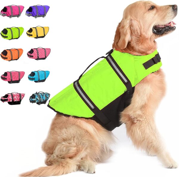 Dogcheer Dog Life Jacket, Ripstop Dog Life Vest with Reflective Stripes, Adjustable Puppy Life Jacket for Swimming High Buoyancy Dog Swim Flotation Vest for Small Medium Large Dogs(Green-XS)