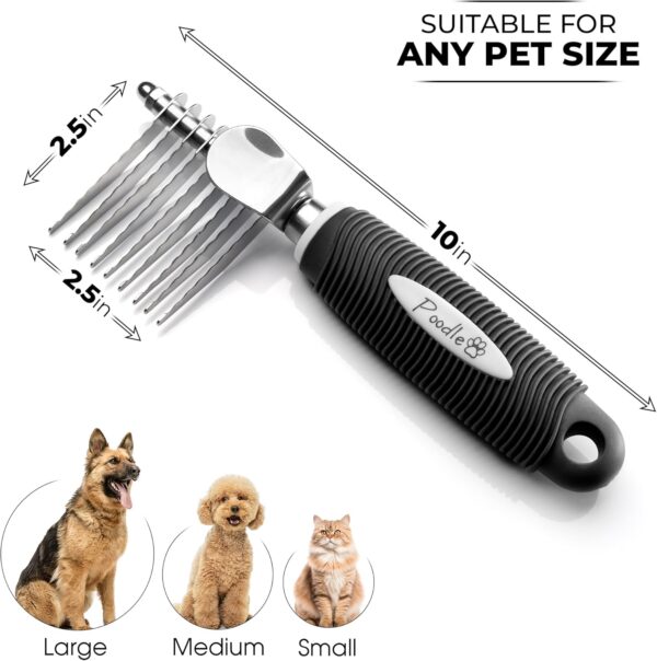 Poodle Pet Dematting Fur Rake Comb Brush Tool - Dog and Cat Comb with Long 2.5 Inches Steel Safety Blades for Detangling Matted or Knotted Undercoat Hair (Black, Dematting Comb) - Image 2