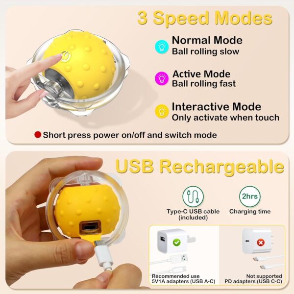 Interactive Cat Toys for Indoor Cats, Electric Cat Ball Fast Rolling in Pouch, Motion Activated Chirping Cat Toy, Hide and Seek Cat Toy with LED Light - Image 5