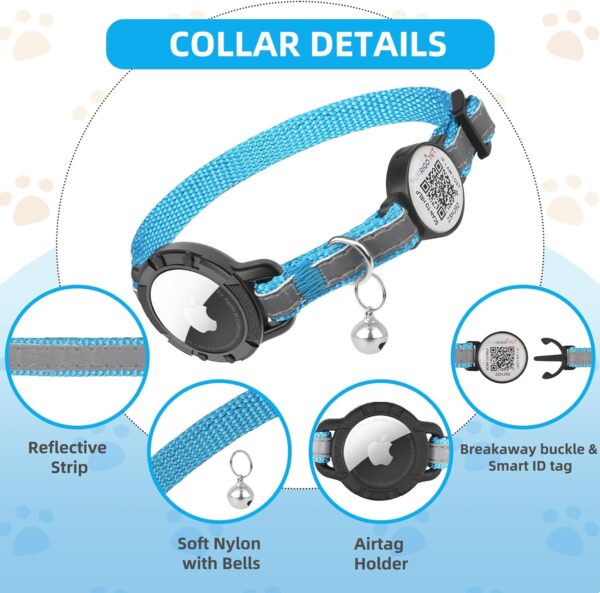 Airtag Cat Collar Breakaway with QR Code Name Tag, Reflective cat Collar airtag Holder with Bell, Cat ID Tag Personalized, Ultra-Durable, Adjustable, Quick Release, Fits Small Large Cats (8.5-11.5") - Image 6