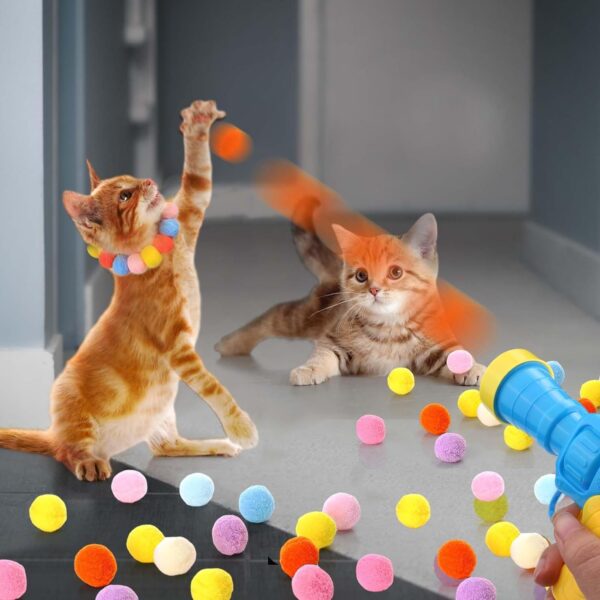 AIERSA Cat Toys Interactive for Indoor Cats,100pcs Pom Pom Balls with Launcher Set, Kitten Toys for Cats Self Play,Cute Cat Ball Toy for Cat Enrichment - Image 2