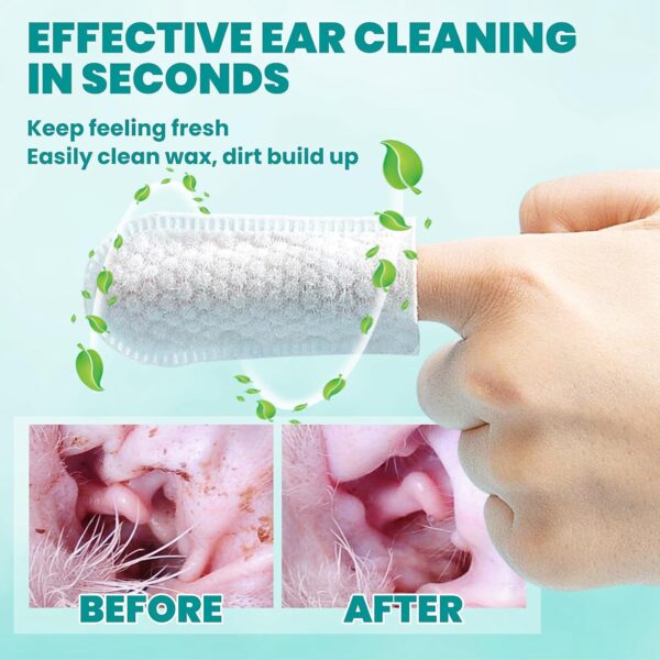 Ear Cleaner Finger Wipes 60 Counts, Dog Ear Cleaner, Grooming Kit Care for Dogs and Cats, Soft & Easy Otic Cleaning Pads, Remove Wax, Dirt & Stop Smelly, Itchy, Non-Irritating, Peach Scent - Image 4