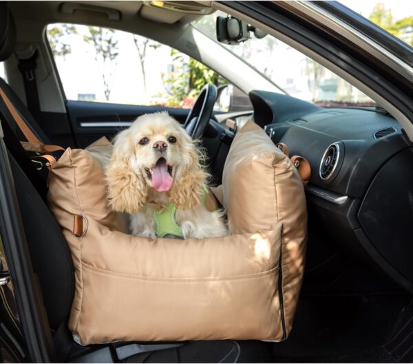 Dog Car Seats for Small Dogs, Dog Booster Car Seat, Pet Travel Carrier Bed Up to 25lbs, Car Seat for Dogs, with Storage Pockets, Safety, Fully Detachable and Washable, Brown