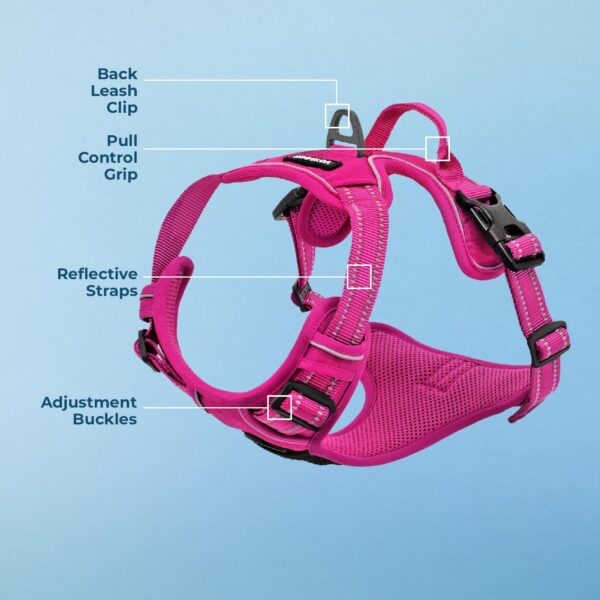 Voyager Dog Harness Dual Leash Attachment No-Pull Control Adjustable Soft But Strong Pet Harness For Medium And Large Dogs With 3M Reflective Technology - Fuchsia, S (Chest: 16 - 20") - Image 3