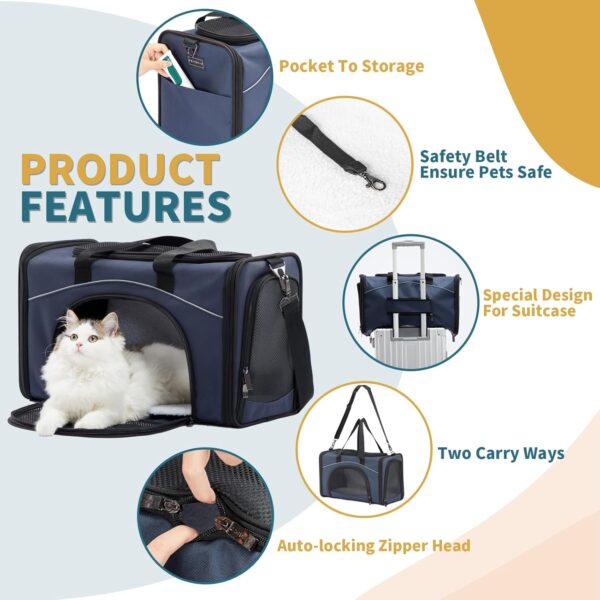 Petsfit 18 x 9 x 11 Pet Carrier Airline Approved, Soft-Sided Dog Carrier Cat Carrier, Lightweight and Collapsible, Escape Proof, with Adjustable Shoulder Strap, Soft Cushion - Image 4