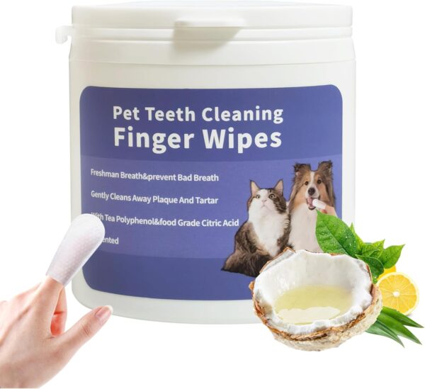 50 Counts Pet Teeth Cleaning Dental Finger Wipes for Dogs & Cats, Reduces Plaque & Freshens Breath No-Rinse Dog Teeth Care Finger Wipes, Easy to Use Disposable Gentle Cleaning & Gum Care Pet Wipes