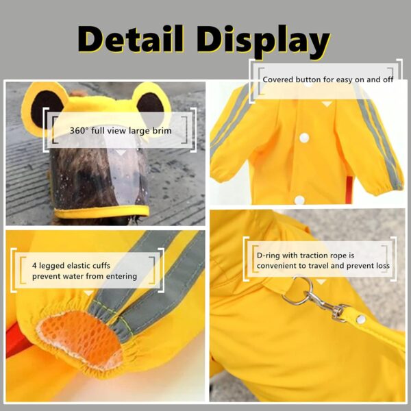 Dog Raincoat,Waterproof Dog Rain Jacket with Safety Reflective Stripe,Hooded Slicker Dachshund Doggy Dog Poncho with Leash for Dogs and Puppies - Image 2