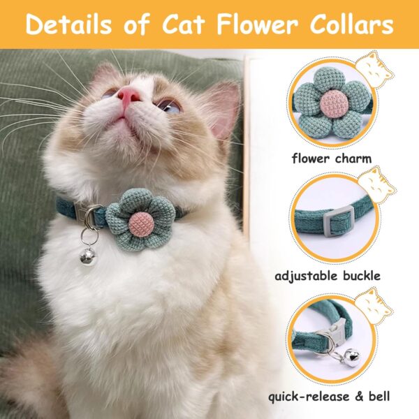 3 Pack Cat Collar with Flower - Cat Collar with Bells Adjustable Floral Flower Bowtie Collars Boy Girl Cute Collar Accessories for Kitten Kitty Puppy and Small Pets - Image 2