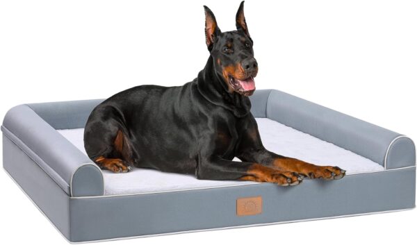 Orthopedic Dog Bed for Extra Large Dogs - XL Washable Dog Sofa Beds Large, Deluxe Plush Pet Couch Bed with Removable Washable Cover, Waterproof Lining, Bolster, Zipper, Grey