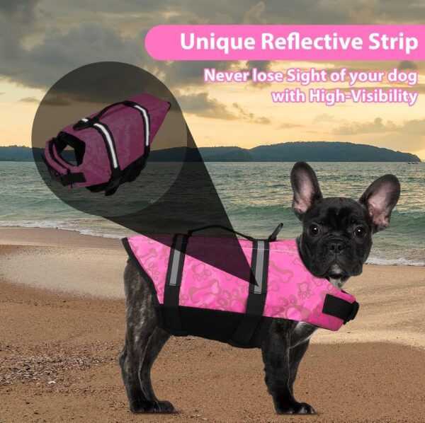 Neween Dog Life Jacket with Reflective Stripes, Adjustable Dog Life Vest Ripstop Dog Lifesaver Pet Life Preserver with Rescue Handle and High Flotation Swimsuit for Small Medium Large Dog, Pink, Small - Image 5