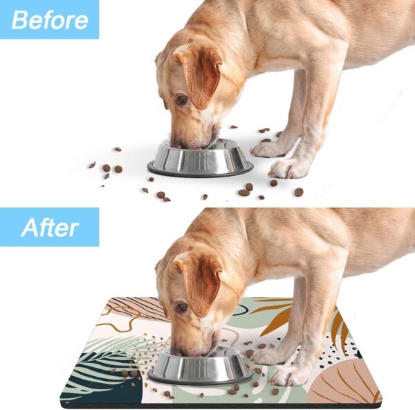 Dog Food Mat, 16"x24" Boho Dog Mat for Food and Water, Absorbent Dog Cat Bowl Mat Protect Floors, Cute Pet Food Mats for Dog Cat, Anti-Slip Rubber Pet Feeding Mat, Tropical Leaves Pet Placemat - Image 6