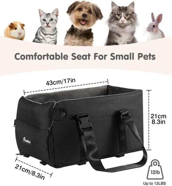 Pawaboo Center Console Dog Car Seat, Dog Car Seats for Small Dogs with Double Fixing & Safety Leash, Portable & Comfortable Pet Bed for Car with Soft Plush, Dog Travel Carseat Fits Under 12LBS Pet - Image 2