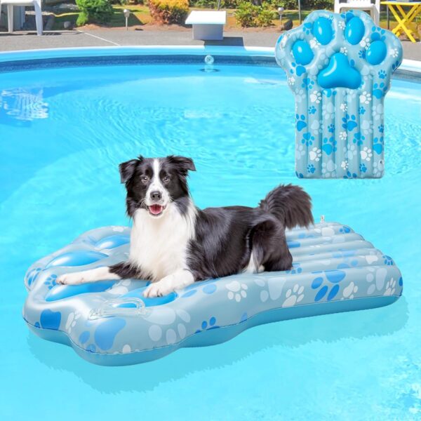 BEAUTYZOO Inflatable Dog Floats for Pool,Large Dog Pool Swimming Float,Dog Raft for Small Medium Big Dogs, Ride On Pool Toys for Hot Summer Floating Raft,Durable Foldable Blue Pink Paw Shape