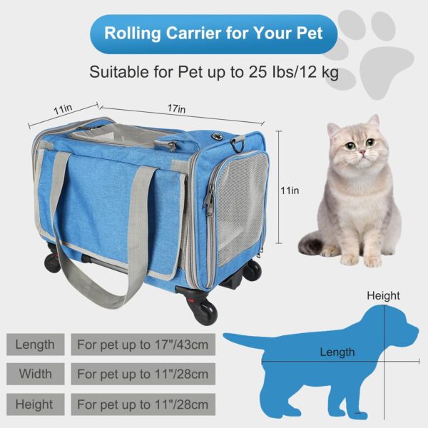 Airline Approved Expandable Premium Pet Carrier on Wheels, Designed for Dogs & Cats for Up to 25 LBS(Upgrade Material-Sponge Filling) with Telescoping Handle for Walking Travel Vet Visits - Image 2