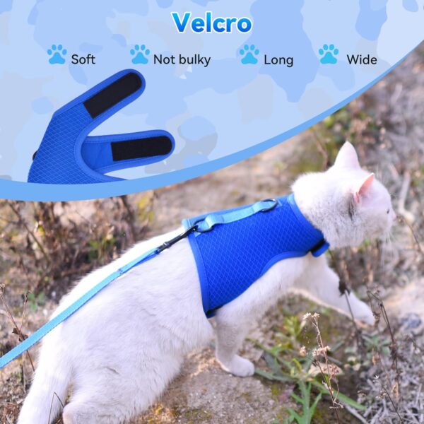 Cat Harness and Leash for Walking Escape Proof Breathable Mesh Fabric, Solid Blue, Large, Adjustable Cat Walking Jackets, Padded Stylish Cat Vest - Image 4