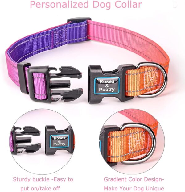 Roses&Poetry Reflective Dog Collar with Gradient Mistyrose, Adjustable Durable Pet Collars for Small Medium Large Dogs (Mistyrose-L) - Image 2