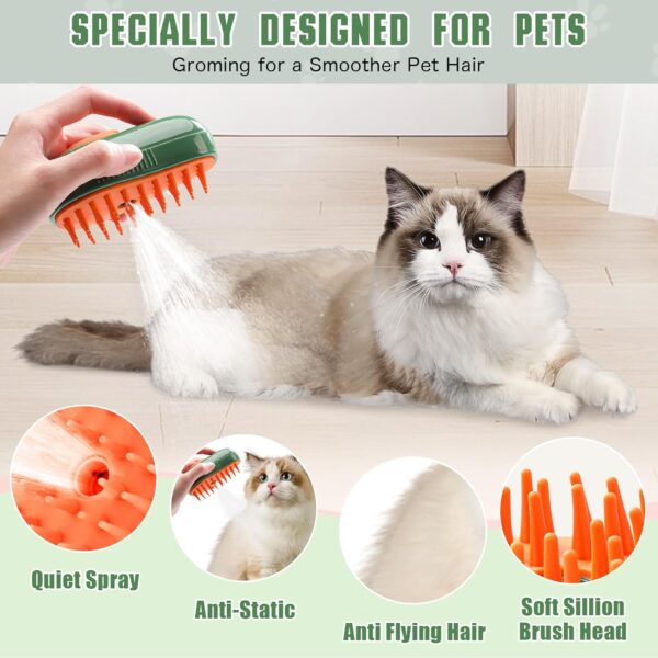 Steamy Cat Brush, 3 in 1 Cat Steamy Brush, Electric Cat Steam Brush, Cat Grooming Brush Silicone Self Cleaning Steam Brush for Massage,Clean and Removing Loose Hair - Image 5