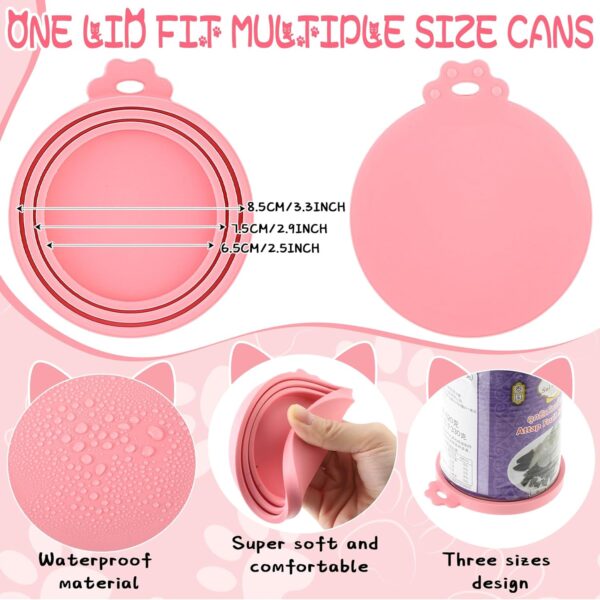 Uiifan 8 Pcs Pet Food Can Supplies Set 5 Pcs Universal Silicone Pet Food Can Covers Lids 2 Pcs Silicone Can Spoons 1 Pcs Multifunctional Pet Can Opener for Pets Dogs Cats Feeding Can (Pink) - Image 4