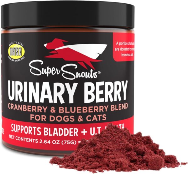 Super Snouts Urinary Berry Urinary Tract Supplements for Dogs & Cats, Made in USA, US & Canadian Blueberry & Cranberry Powder, UTI, Kidney Health Support, Bladder Support for Dogs (2.64 oz)