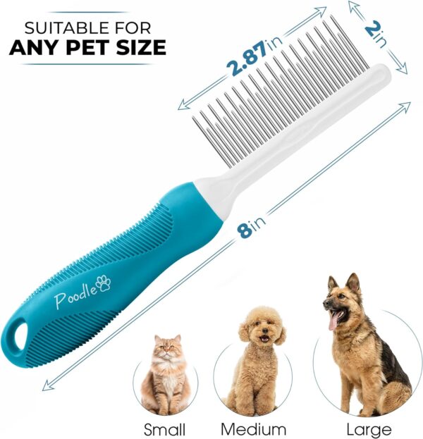 Poodle Pet Dog Combs for Grooming Matting - Metal Comb for Dogs with Long & Short Stainless Steel Teeth - Dematting Comb for Cats to Remove Matted Hair & Knots – Safe, Gentle Dogs & Cat Grooming Comb - Image 4