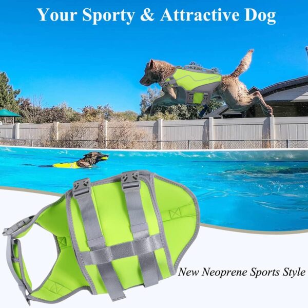 VIVAGLORY Life Jacket for Dogs of Sports Style, Water Vest Jacket for Dog, Heavy Duty Pet Safety Vest, Comfortable Neoprene Lifejackets with Hook & Loop Closure, Green, XSmall - Image 2