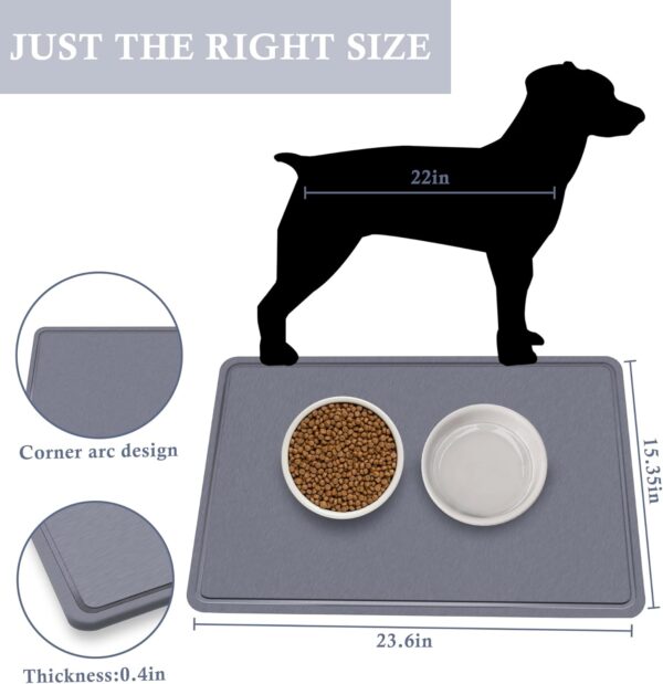 Extra Large Stone Dog Food Mat,Absorbent Cat Dog Mat for Food and Water, Quick Drying Pet Feeding Mat, Anti-Slip Diatomaceous Earth Dog Bowl Mat for Messy Drinkers,Dark Grey 23.6''x15.35'' - Image 2