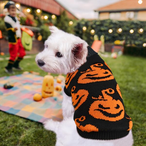 Vehomy 2Pcs Dog Cat Halloween Sweaters Dog Pumpkin Sweater Dog Cat Pumpkin Turtleneck Knitwear Shirt Dog Puppy Halloween Costume Clothes for Small Medium Dogs Cats S - Image 7