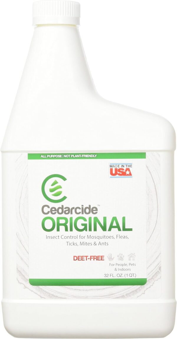 Cedarcide Original Bug Spray | Repel & Kill Fleas, Ticks, Mosquitoes, Mites, Ants & Chiggers | for use on People, Pets & Home | Natural Cedar Oil | Eco-Friendly | Quart