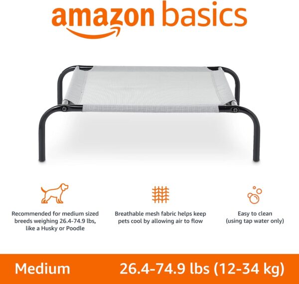 Amazon Basics Cooling Elevated Dog Bed with Metal Frame, Medium, 43 x 26 x 7.5 Inch, Grey - Image 2