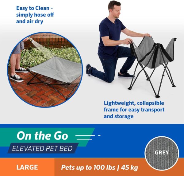 COOLAROO On the Go Cooling Elevated Dog Bed, Portable for Travel & Camping, Collapsible for Storage, Large Grey - Image 4