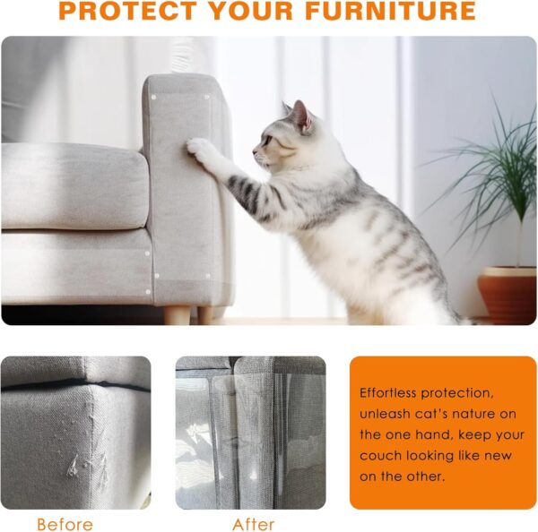 Anti Cat Scratch Furniture Protectors from Cats, 196"x 11.8" Thicken Single-Sided Sticky Cat Couch Protector with Twist Pins, Clear Sofa Protector Cat Scratch Tape - Image 5