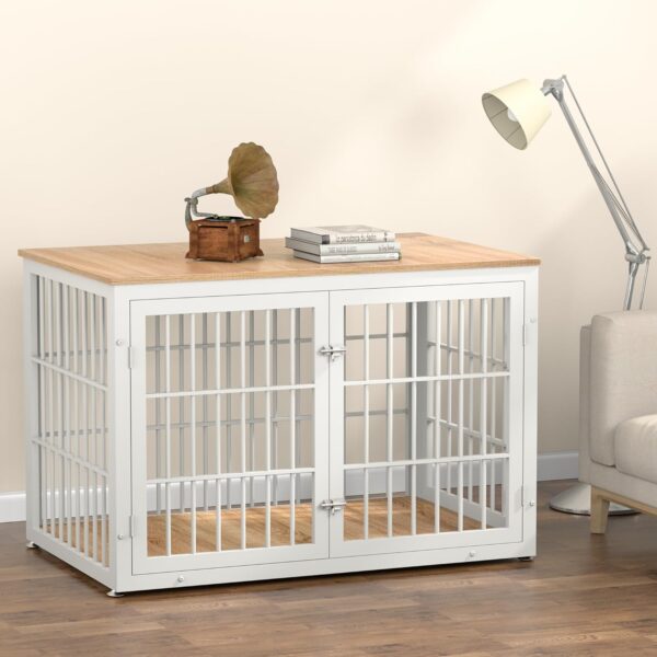 Rustic Heavy Duty Dog Crate Furniture for Extra Large Dogs, Decorative Pet House End Table, Wooden Cage Kennel Furniture Indoor, XL, White and Natural - Image 6