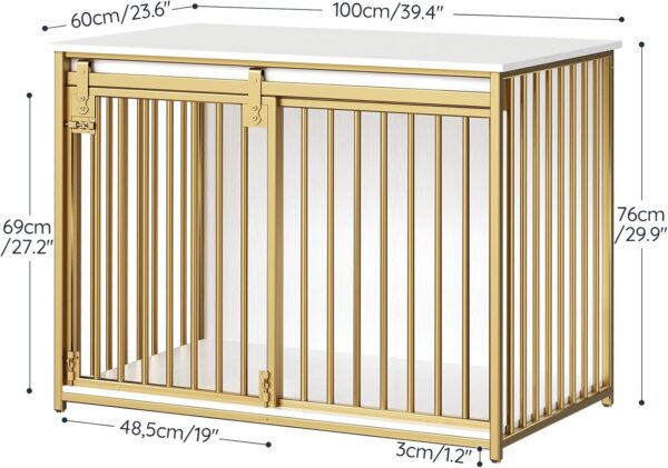 HOOBRO Dog Crate Furniture, 39.4" Heavy Duty Dog Kennel with Sliding Barn Door, Decorative Dog Crate Indoor, End Side Table for Small/Medium Dog, White and Gold DW162GW03 - Image 3