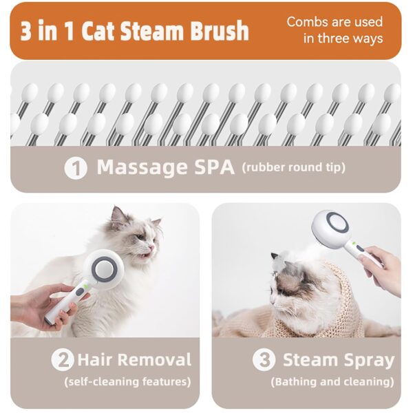 Cat Steam Brush,Budow 3 in 1 Pet Steam Brush with Release Button and Water Tank,Steam Brush for Cats Dogs,Removes Static Flying Hair,Cat Steam Brush for Shedding,Pet Hair Removal Tool for Travel - Image 5