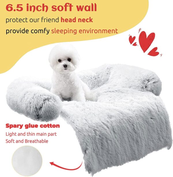 HACHIKITTY Calming Dog Sofa Bed Mat, Washable Plush Couch Cover for Dog, Furniture Protector Pet Sofa Mat for Dogs and Cats, Fluffy Dog Couch Bed with Anti-Slip Bottom (30"x 27"x 6", Gray) - Image 2