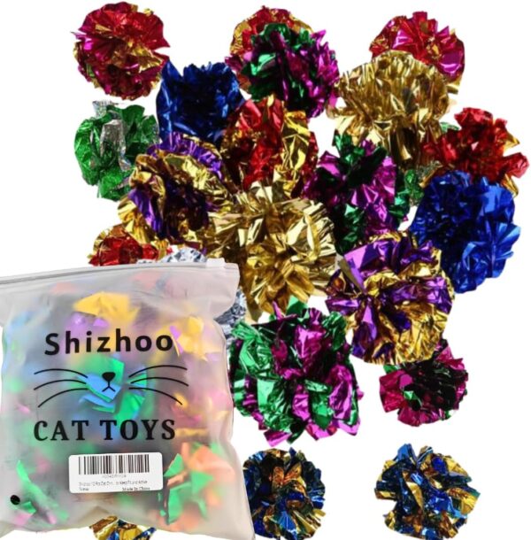 Large 12 Pcs Cat Crinkle Balls, Original Mylar Cat Balls Crinkle Cat Toy, Bright Colors Cat Toys to Attract and Engage indoor Cats, Promote a Healthy Lifestyle for All Breed Sizes Cats