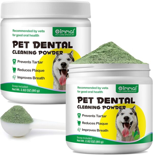 Teeth Cleaning Powder for Dogs, 2 x 80g Dog Dental Powder Cleaning Teeth, Dog Breath Freshener with Probiotics for Bad Breath, Plaque, Tartar - Dental Care Supplement for Small, Medium & Large Dogs