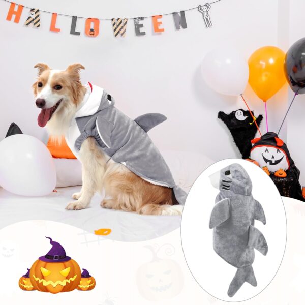 NACOCO Halloween Pet Shark Costume - Dog Cute Clothes Hoodie Cat Warm Outfit Coat Apparel for Small Medium Large Dogs and Cats (Grey, M) - Image 2